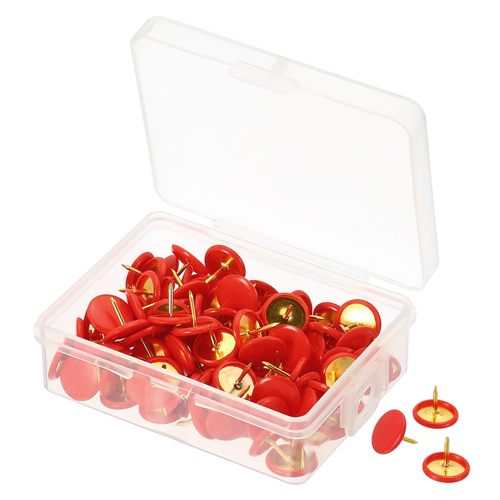 Uxcell Plastic Roundness Decorative Push Pins Golden Steel Point, Red