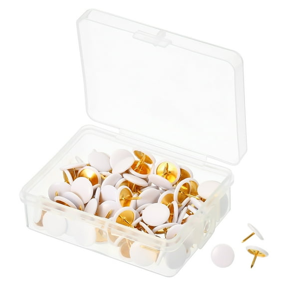 Uxcell Plastic Roundness Decorative Push Pins Golden Steel Point, White 100 Pack