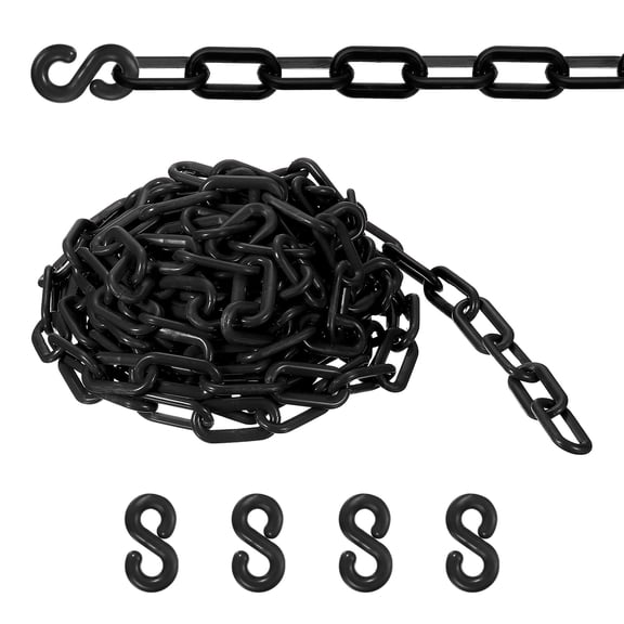 Uxcell Plastic Safety Barrier Chain, 29Ft Plastic Chain Links with 4 Hooks for Crowd Control Queue Lines Elevator Parking Lot, Black