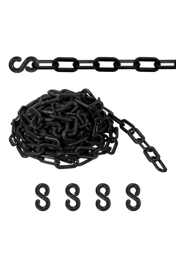 Plastic Safety Barrier Chain, 29Ft Plastic Chain Links with 4 Hooks for Crowd Control Queue Lines Elevator Parking Lot, Black