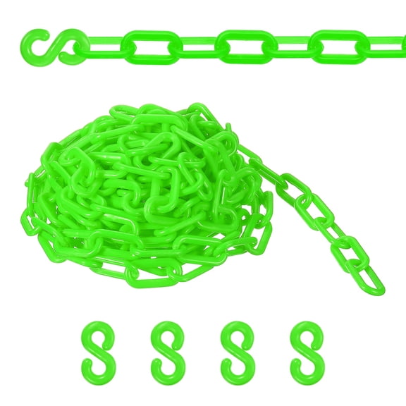 Uxcell Plastic Safety Barrier Chain, 29Ft Plastic Chain Links with 4 Hooks for Crowd Control Queue Lines Elevator Parking Lot, Green