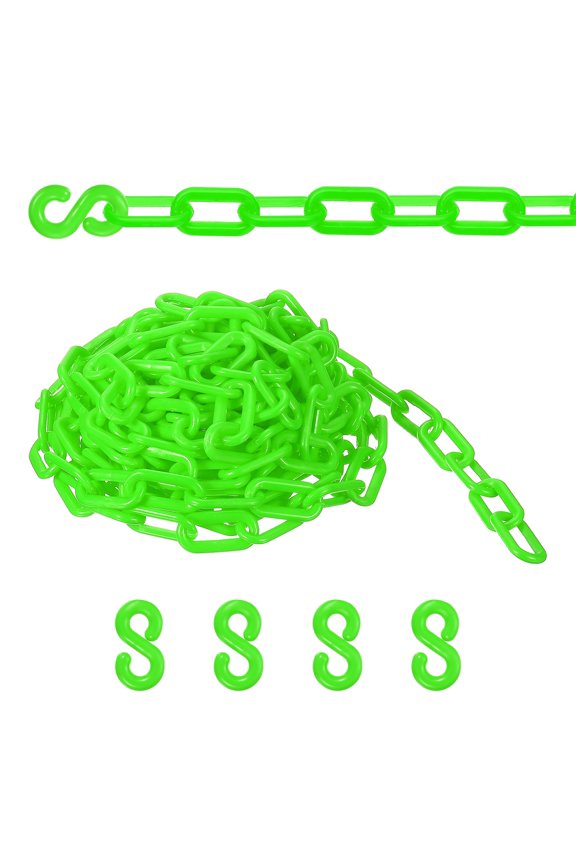 Plastic Safety Barrier Chain, 29Ft Plastic Chain Links with 4 Hooks for Crowd Control Queue Lines Elevator Parking Lot, Green