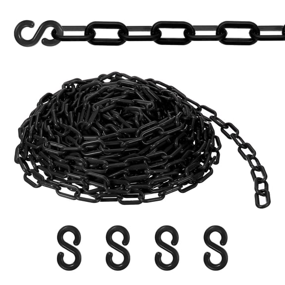 Uxcell Plastic Safety Barrier Chain, 54Ft Plastic Chain Links with 4 Hooks for Crowd Control Queue Lines Elevator Parking Lot, Black