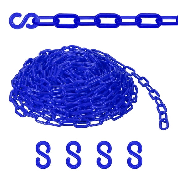 Uxcell Plastic Safety Barrier Chain, 54Ft Plastic Chain Links with 4 Hooks for Crowd Control Queue Lines Elevator Parking Lot, Blue