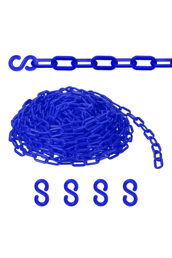 Plastic Safety Barrier Chain, 54Ft Plastic Chain Links with 4 Hooks for Crowd Control Queue Lines Elevator Parking Lot, Blue