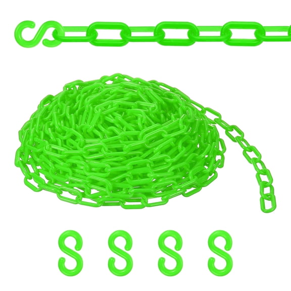 Uxcell Plastic Safety Barrier Chain, 54Ft Plastic Chain Links with 4 Hooks for Crowd Control Queue Lines Elevator Parking Lot, Green