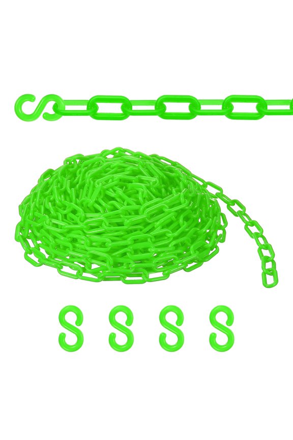 Plastic Safety Barrier Chain, 54Ft Plastic Chain Links with 4 Hooks for Crowd Control Queue Lines Elevator Parking Lot, Green