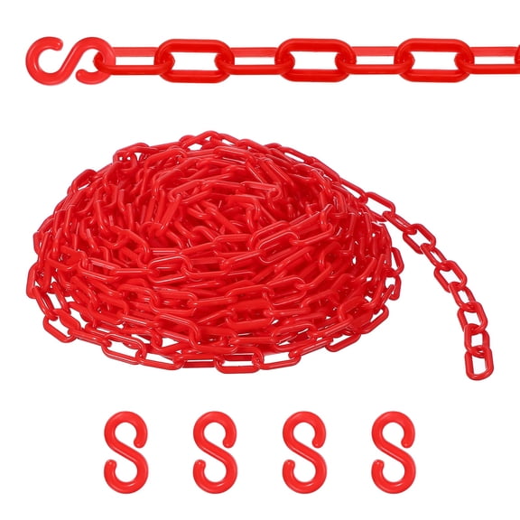 Uxcell Plastic Safety Barrier Chain, 54Ft Plastic Chain Links with 4 Hooks for Crowd Control Queue Lines Elevator Parking Lot, Red