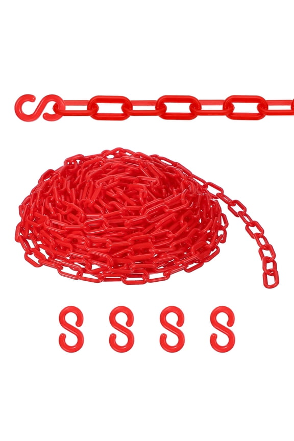 Plastic Safety Barrier Chain, 54Ft Plastic Chain Links with 4 Hooks for Crowd Control Queue Lines Elevator Parking Lot, Red
