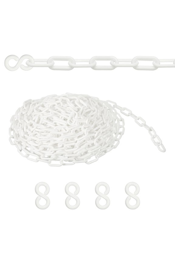 Plastic Safety Barrier Chain, 54Ft Plastic Chain Links with 4 Hooks for Crowd Control Queue Lines Elevator Parking Lot, White