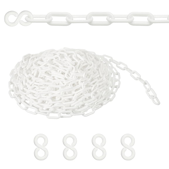 Uxcell Plastic Safety Barrier Chain, 54Ft Plastic Chain Links with 4 Hooks for Crowd Control Queue Lines Elevator Parking Lot, White