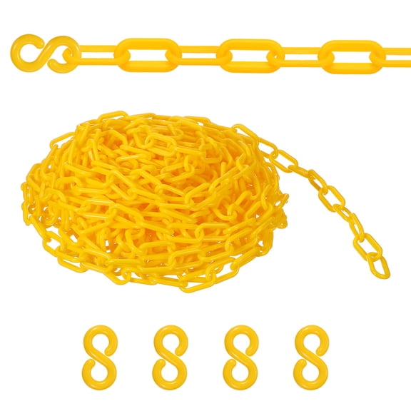 Uxcell Plastic Safety Barrier Chain, 54Ft Plastic Chain Links with 4 Hooks for Crowd Control Queue Lines Elevator Parking Lot, Yellow