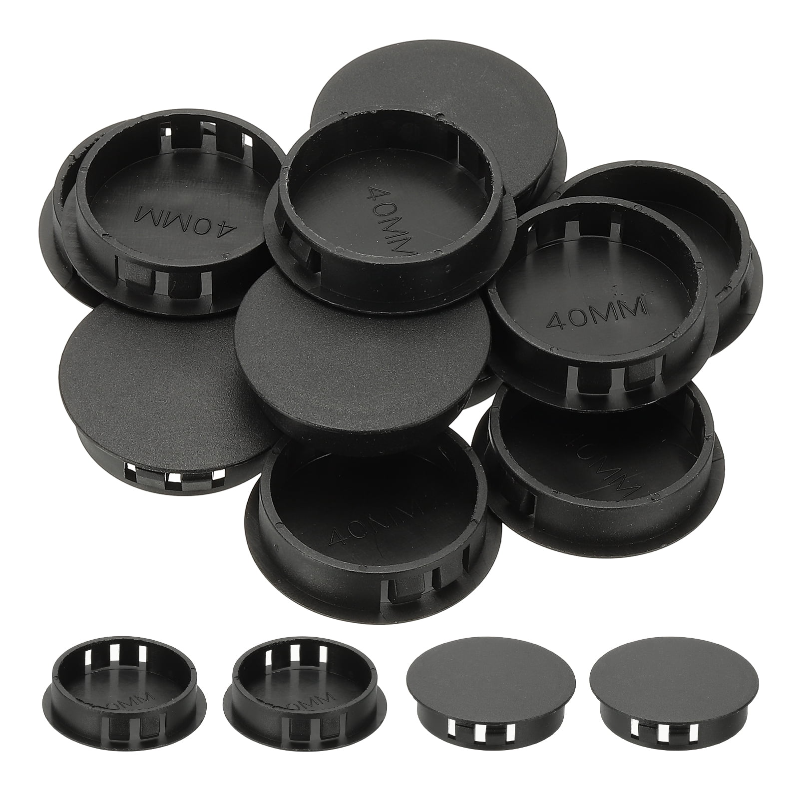 Uxcell Plastic Screws Hole Plugs, 55 Pcs 1 3/5"(40mm) Round Plastic Hole Caps Snap Desk Grommet Buckle Knockout Locking Covers Furniture Insert End Cap for Kitchen Cabinet, Black