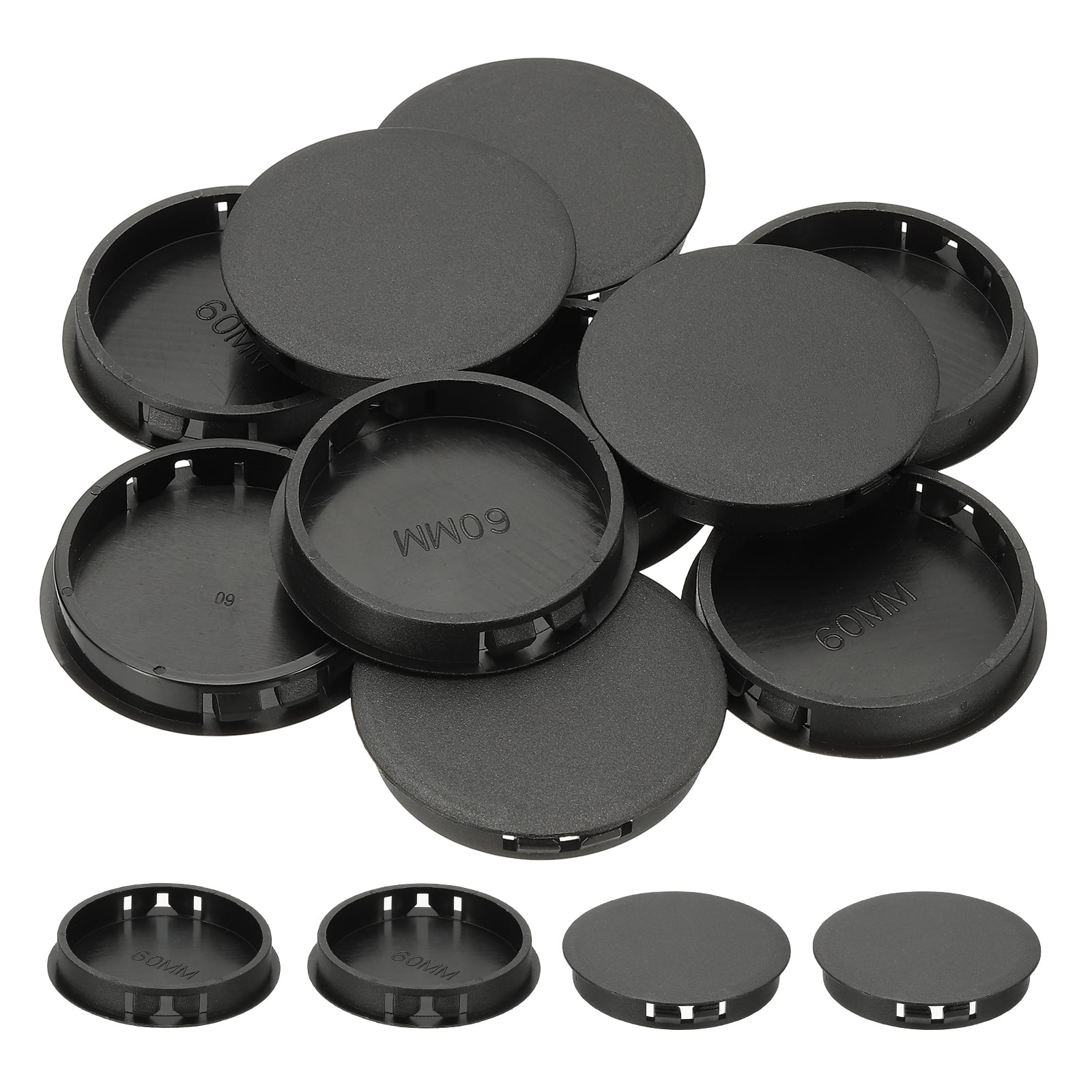 Uxcell Plastic Screws Hole Plugs, 55 Pcs 2 2/7"(60mm) Round Plastic Hole Caps Snap Desk Grommet Buckle Knockout Locking Covers Furniture Insert End Cap for Kitchen Cabinet, Black