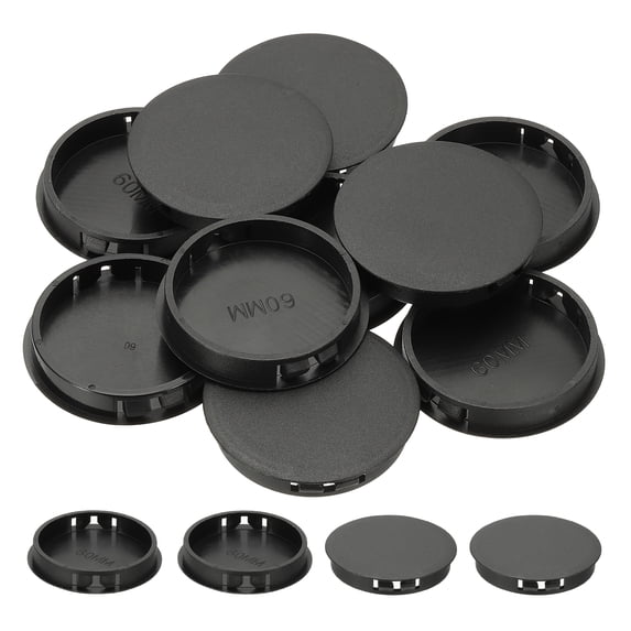 Uxcell Plastic Screws Hole Plugs, 55 Pcs 2 2/7"(60mm) Round Plastic Hole Caps Snap Desk Grommet Buckle Knockout Locking Covers Furniture Insert End Cap for Kitchen Cabinet, Black