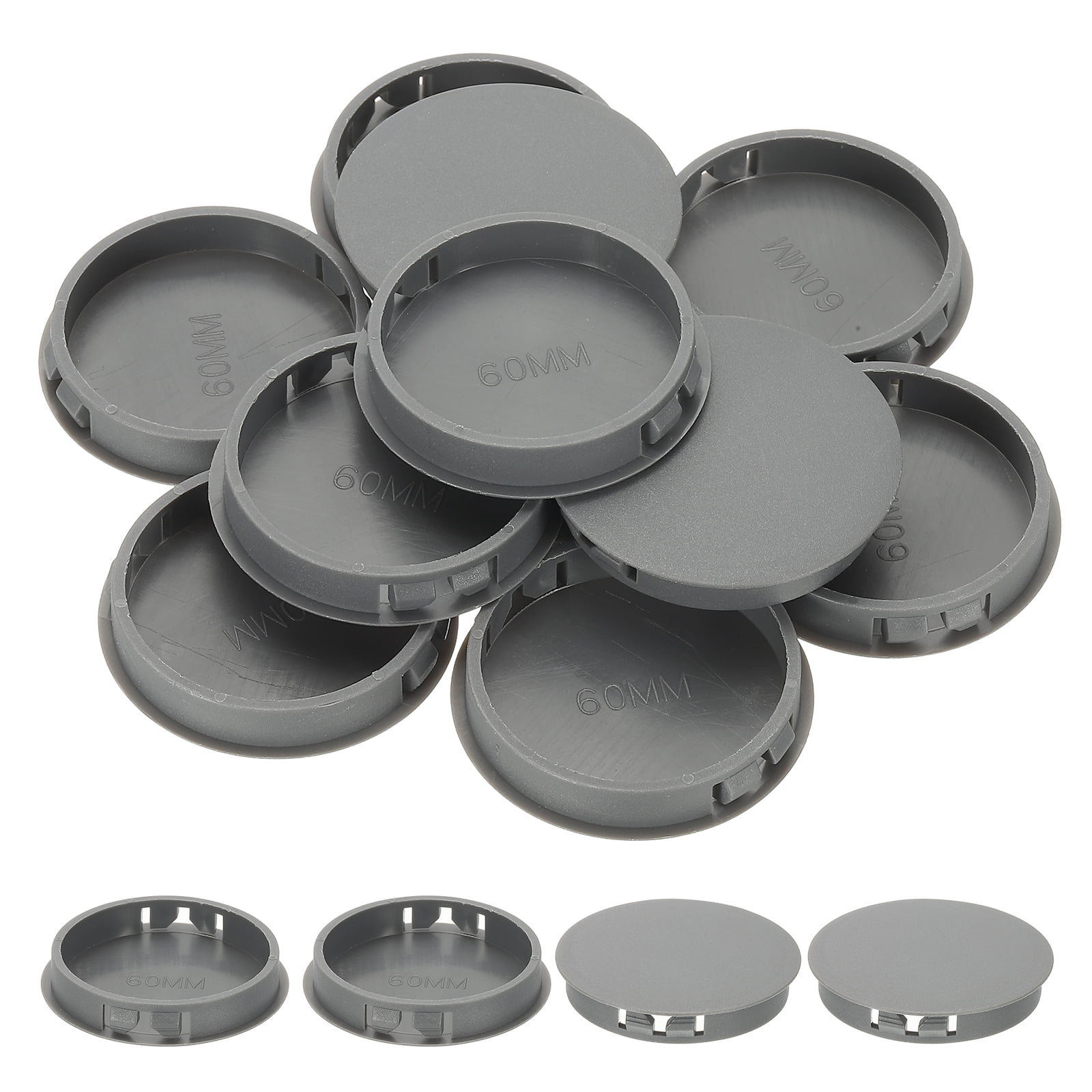 Uxcell Plastic Screws Hole Plugs, 55 Pcs 2 2/7"(60mm) Round Plastic Hole Caps Snap Desk Grommet Buckle Knockout Locking Covers Furniture Insert End Cap for Kitchen Cabinet, Gray