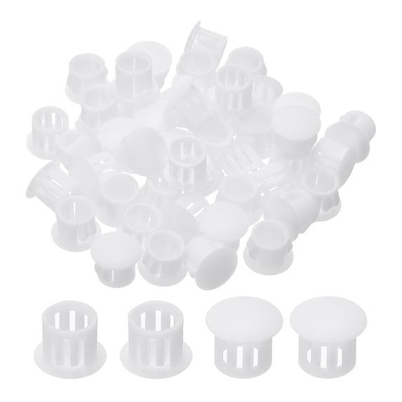 Uxcell Plastic Screws Hole Plugs, 99 Pcs 2/5"(11mm) Round Plastic Hole Caps Snap Desk Grommet Buckle Knockout Locking Covers Furniture Insert End Cap for Kitchen Cabinet, White
