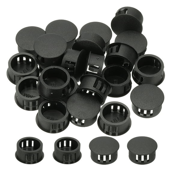 Uxcell Plastic Screws Hole Plugs, 99 Pcs 5/7"(18mm) Round Plastic Hole Caps Snap Desk Grommet Buckle Knockout Locking Covers Furniture Insert End Cap for Kitchen Cabinet, Black