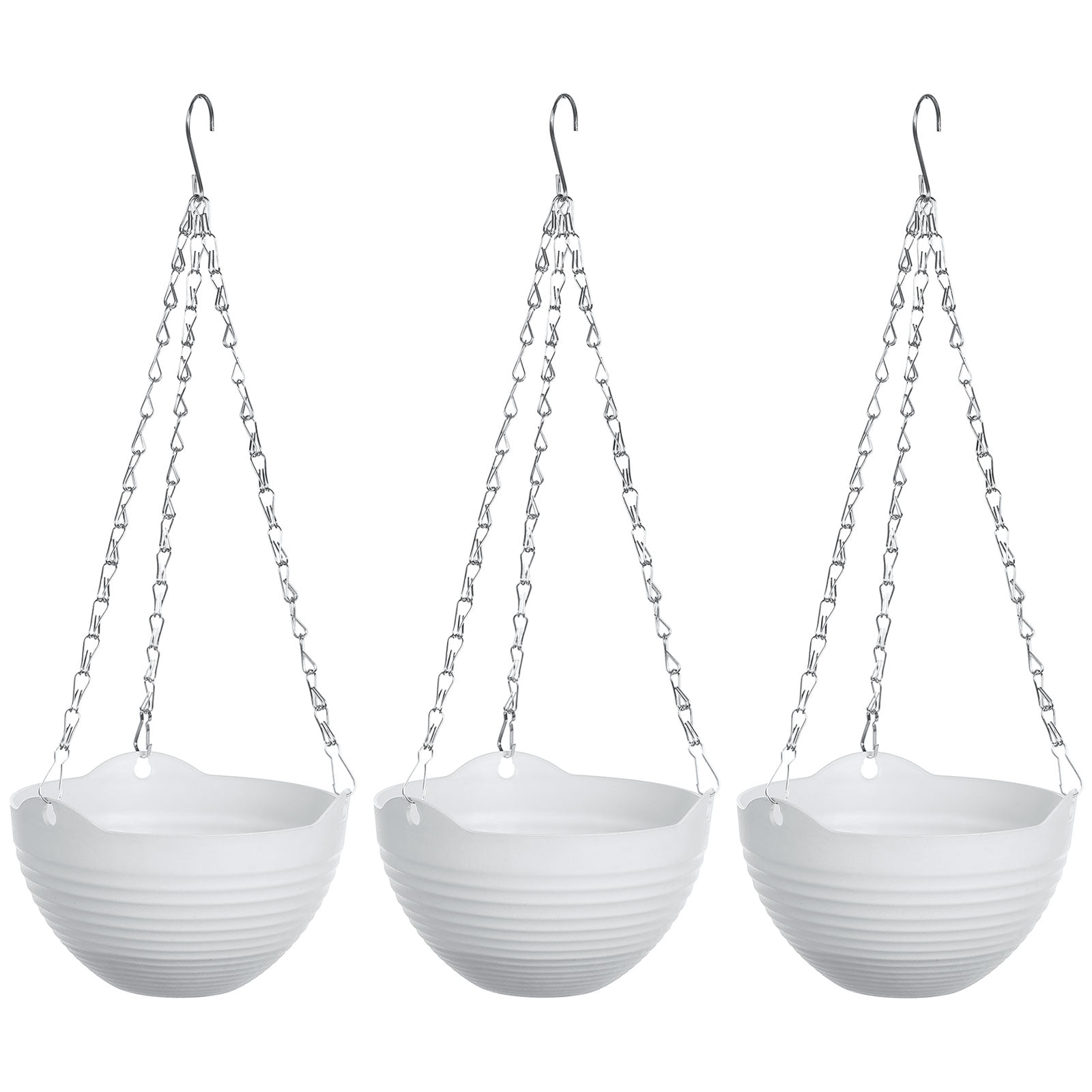 Uxcell Plastic Self-Watering Hanging Planter, 3 Pack 8 Inch Flower Pot Container with Chain and Drainer for Indoor Outdoor, White