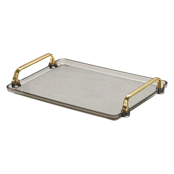 Uxcell Plastic Serving Tray with Golden Handle, 12.2" x 7.9" Modern Rectangular Decorative Tray, Gray