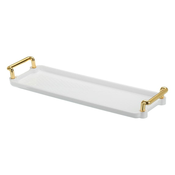 Uxcell Plastic Serving Tray with Golden Handle, 12" x 3.9" Modern Rectangular Decorative Tray, White