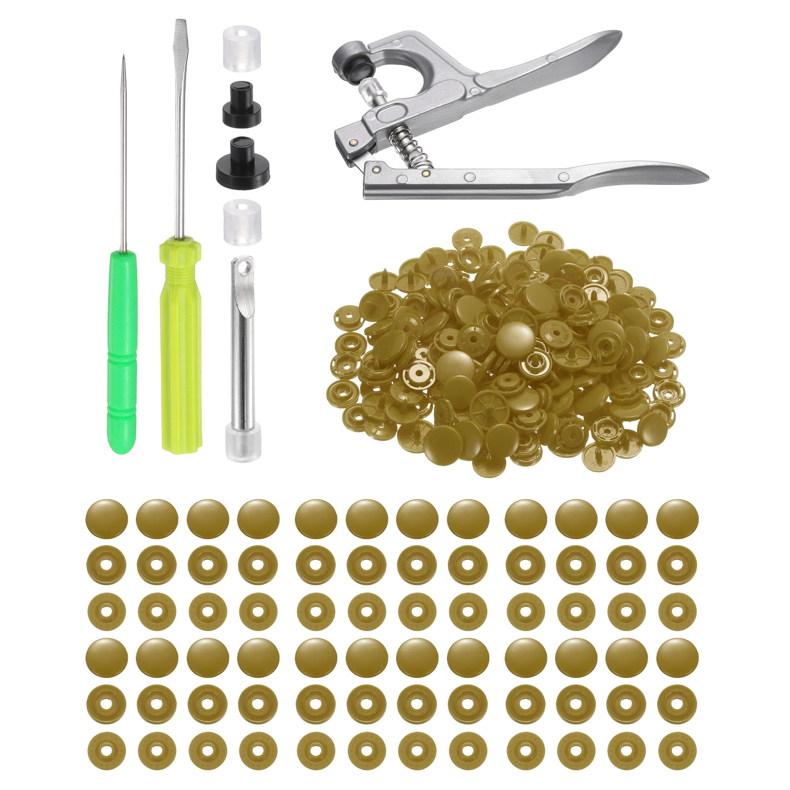 Uxcell Plastic Snaps Fasteners with Snap Pliers, 100 Set T8 Round Resin No-Sew Button Snap Fasteners Kit Coffee