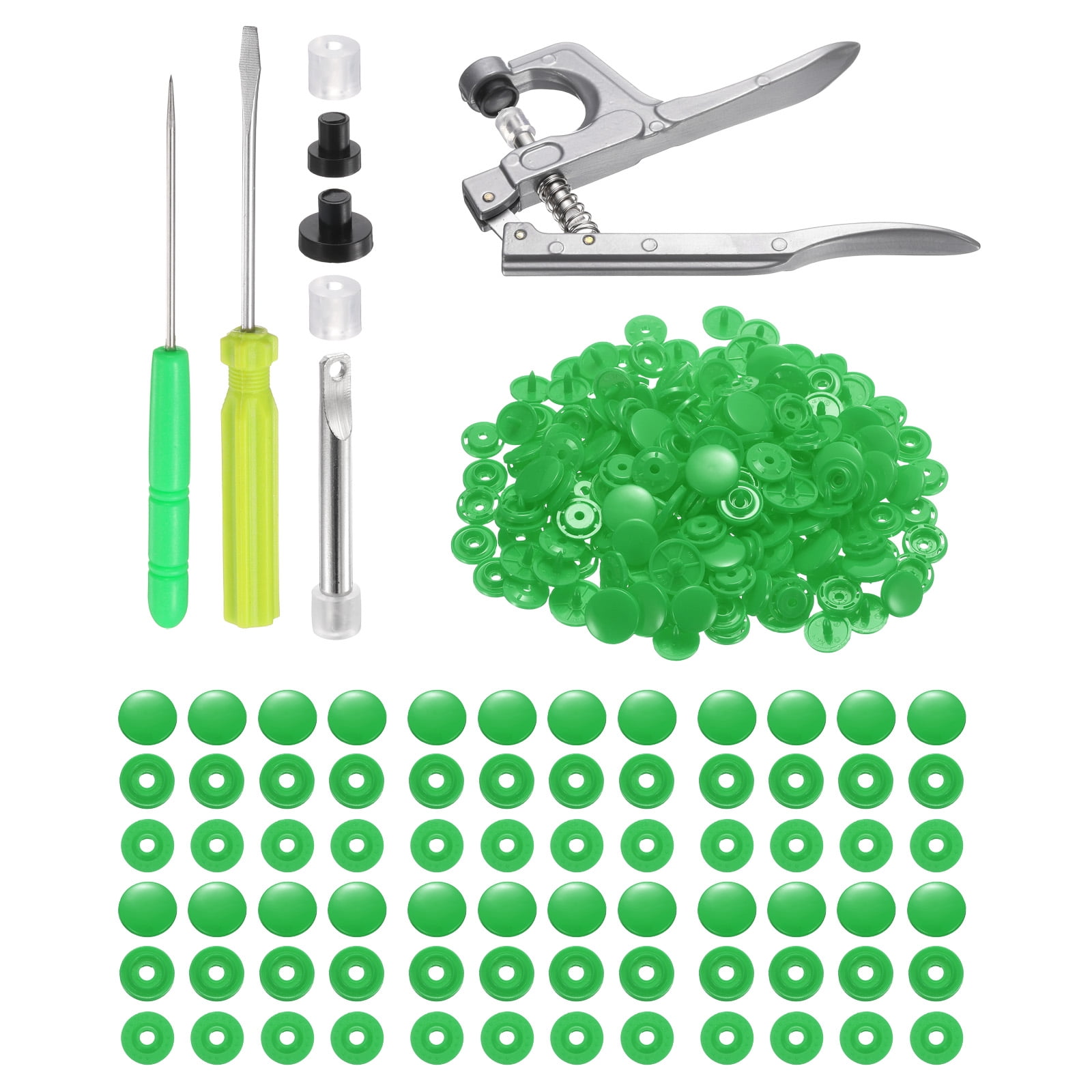 Uxcell Plastic Snaps Fasteners with Snap Pliers, 100 Set T8 Round Resin No-Sew Button Snap Fasteners Kit Green