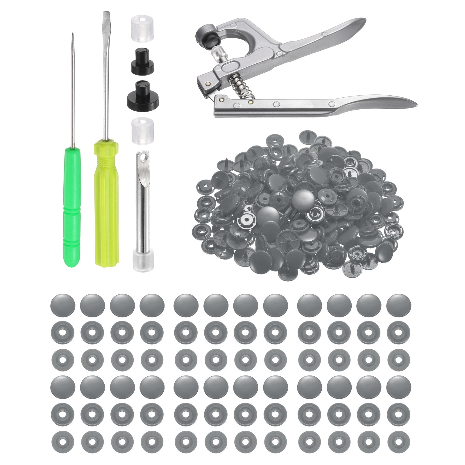 Uxcell Plastic Snaps Fasteners with Snap Pliers, 100 Set T8 Round Resin No-Sew Button Snap Fasteners Kit Grey