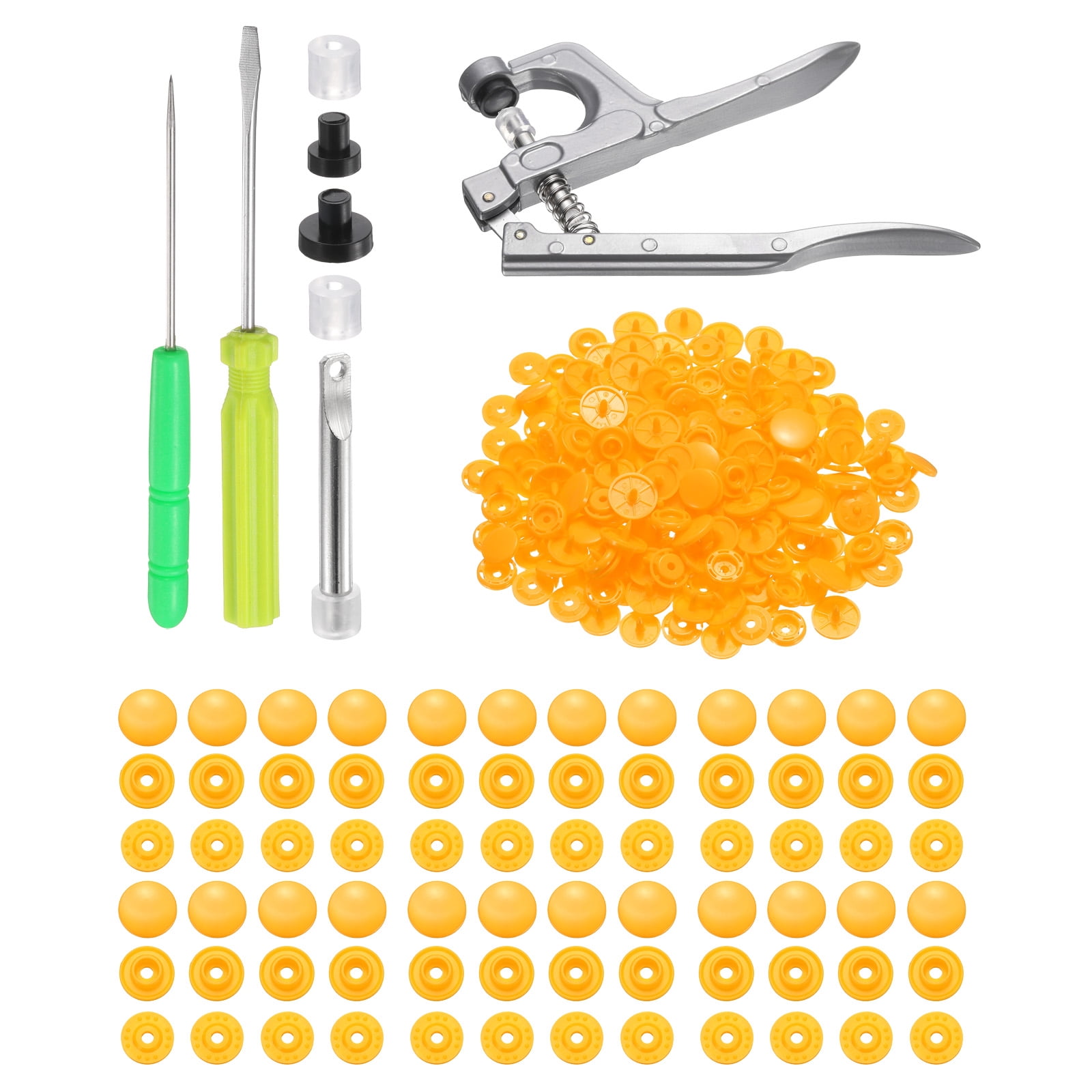 Uxcell Plastic Snaps Fasteners with Snap Pliers, 100 Set T8 Round Resin No-Sew Button Snap Fasteners Kit Orange
