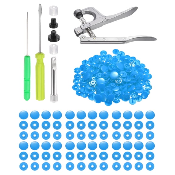 Uxcell Plastic Snaps Fasteners with Snap Pliers, 100 Set T8 Round Resin No-Sew Button Snap Fasteners Kit Sky Blue