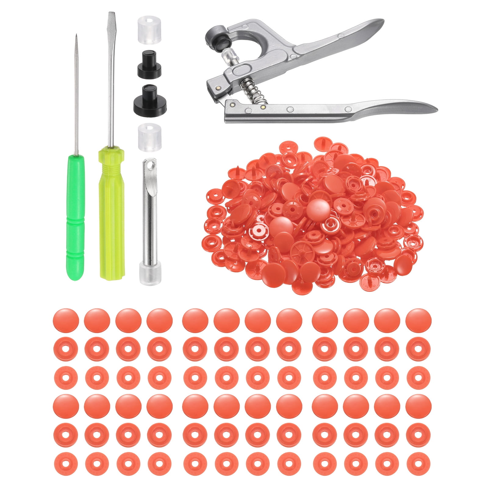 Uxcell Plastic Snaps Fasteners with Snap Pliers, 100 Set T8 Round Resin No-Sew Button Snap Fasteners Kit Watermelon Red