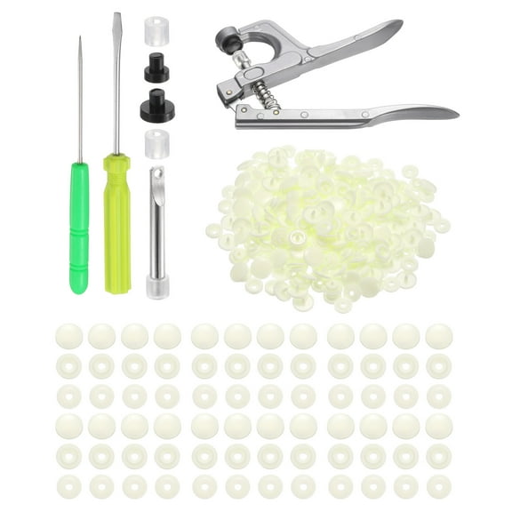 Uxcell Plastic Snaps Fasteners with Snap Pliers, 150 Set T5 Round Resin No-Sew Button Snap Fasteners Kit Cream