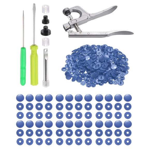 Uxcell Plastic Snaps Fasteners with Snap Pliers, 150 Set T5 Round Resin No-Sew Button Snap Fasteners Kit Dark Blue