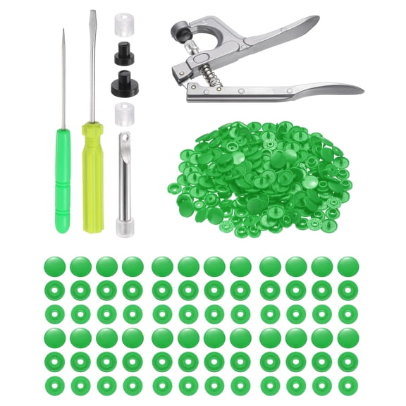 Uxcell Plastic Snaps Fasteners with Snap Pliers, 150 Set T5 Round Resin No-Sew Button Snap Fasteners Kit Green