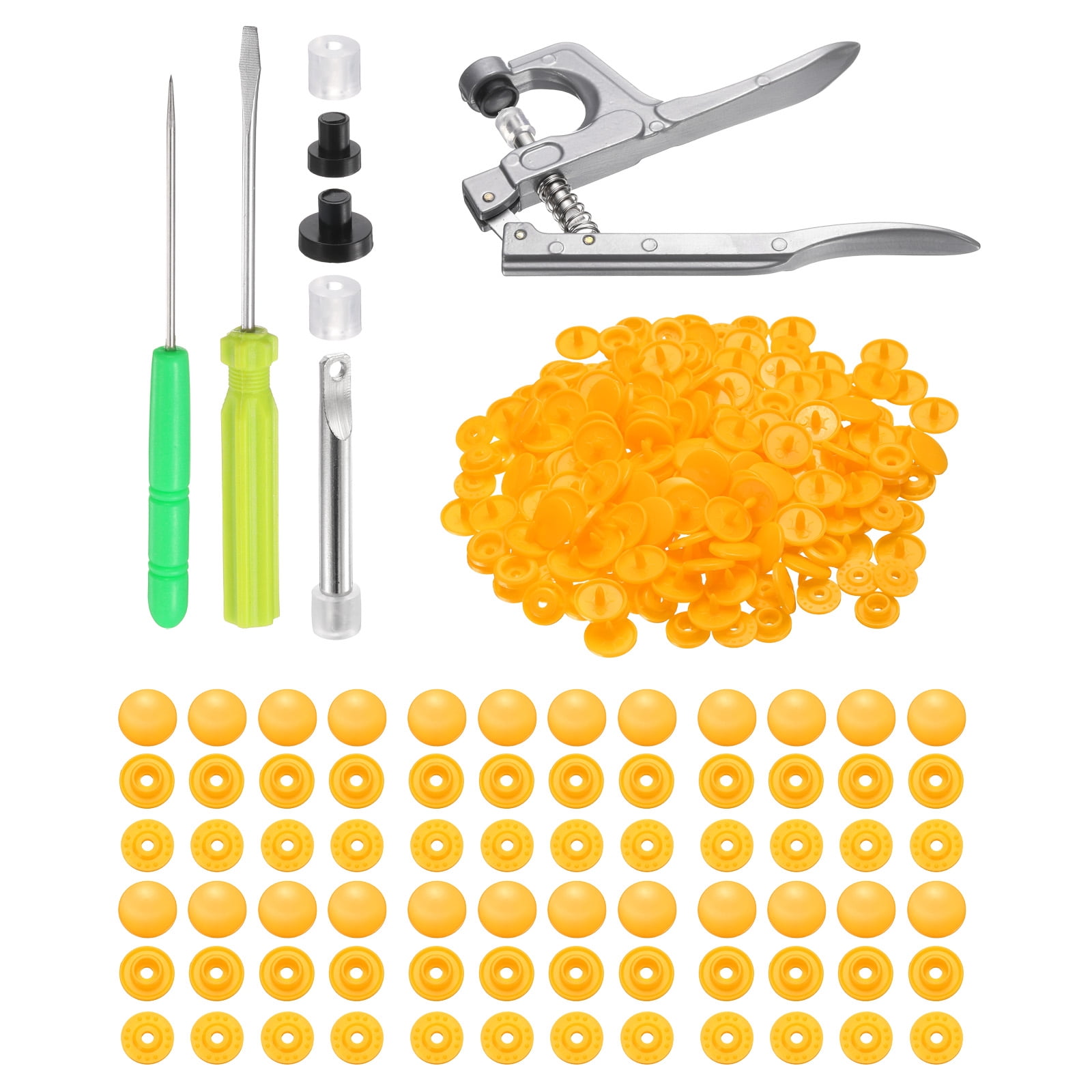 Uxcell Plastic Snaps Fasteners with Snap Pliers, 150 Set T5 Round Resin No-Sew Button Snap Fasteners Kit Orange