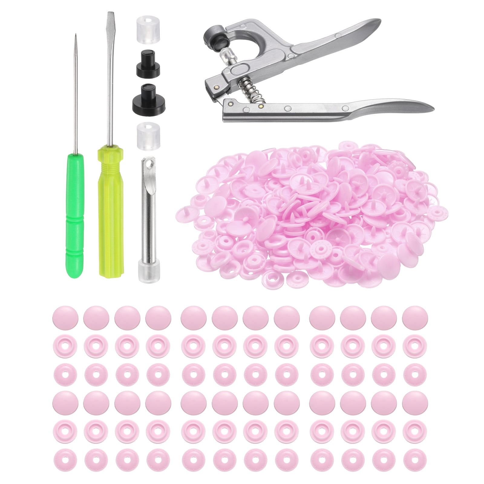 Uxcell Plastic Snaps Fasteners with Snap Pliers, 150 Set T5 Round Resin No-Sew Button Snap Fasteners Kit Pink