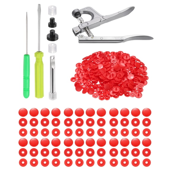 Uxcell Plastic Snaps Fasteners with Snap Pliers, 150 Set T5 Round Resin No-Sew Button Snap Fasteners Kit Red