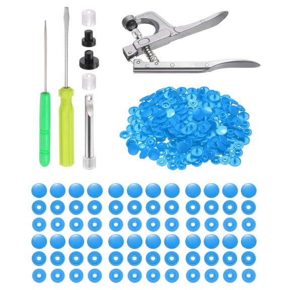 Uxcell Plastic Snaps Fasteners with Snap Pliers, 150 Set T5 Round Resin No-Sew Button Snap Fasteners Kit Sky Blue