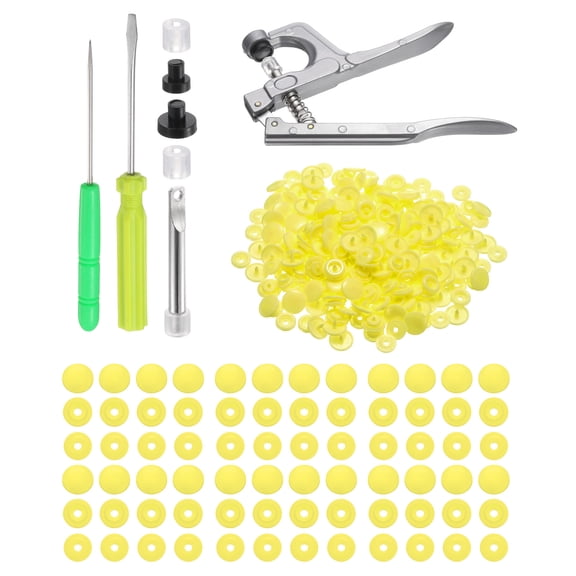 Uxcell Plastic Snaps Fasteners with Snap Pliers, 150 Set T5 Round Resin No-Sew Button Snap Fasteners Kit Yellow