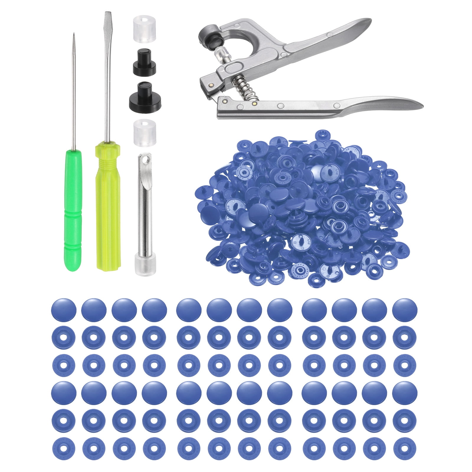 Uxcell Plastic Snaps Fasteners with Snap Pliers, 200 Set T3 Round Resin No-Sew Button Snap Fasteners Kit Dark Blue