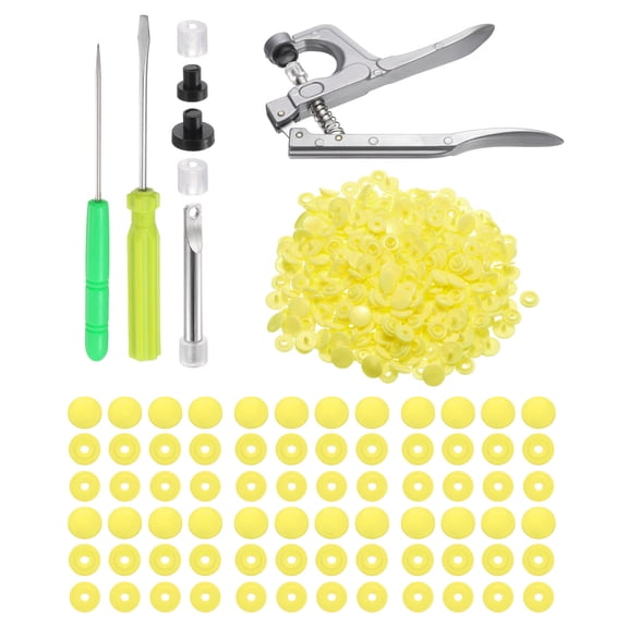 Uxcell Plastic Snaps Fasteners with Snap Pliers, 200 Set T3 Round Resin No-Sew Button Snap Fasteners Kit Yellow