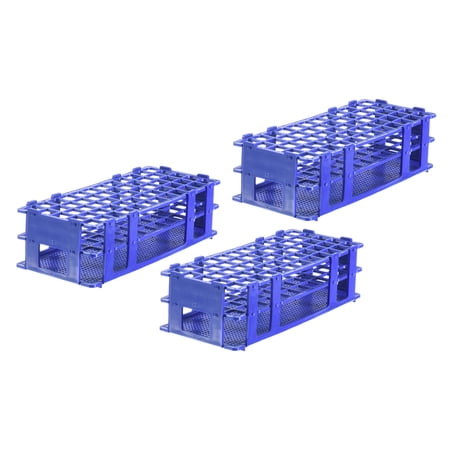 Uxcell Plastic Test Tube Rack Holder 60 Holes 3 Layers Detachable Holder Blue for 16mm Test Tubes, Pack of 3