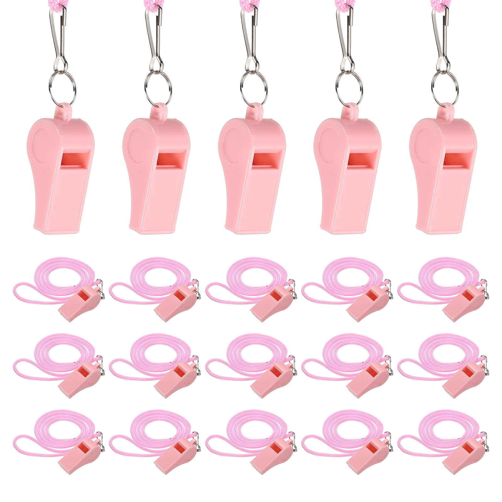 Uxcell Plastic Whistles with Lanyard, Training Sports Gather Whistles Loud Crisp Sound Colorful Bulk Whistle 20 Pcs & Pink -Fitting for (Coaches/Referee/Outsides/Team Events)