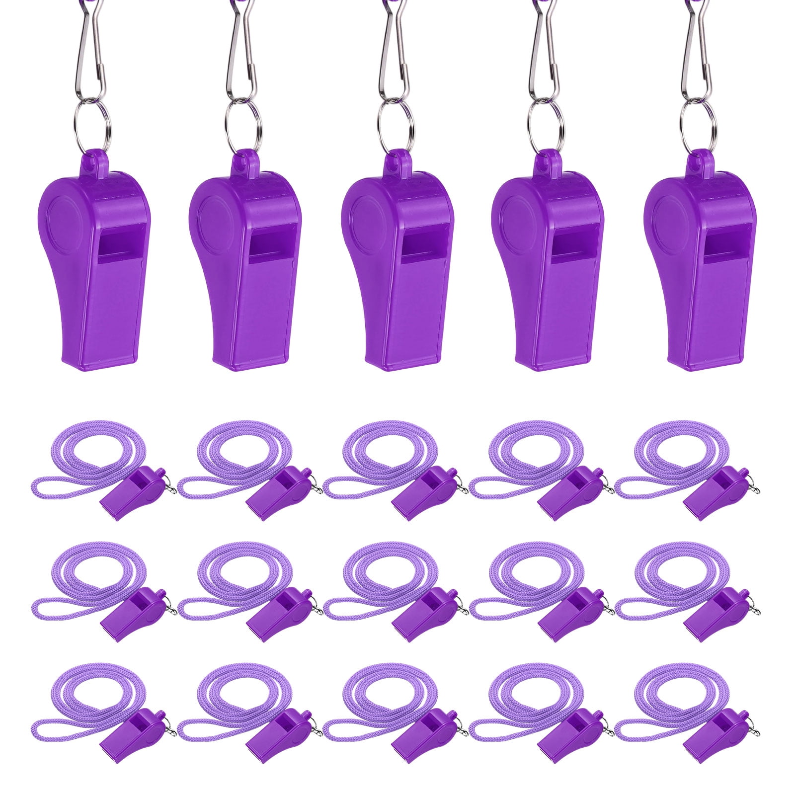 Uxcell Plastic Whistles with Lanyard, Training Sports Gather Whistles Loud Crisp Sound Colorful Bulk Whistle 20 Pcs & Purple -Fitting for (Coaches/Referee/Outsides/Team Events)