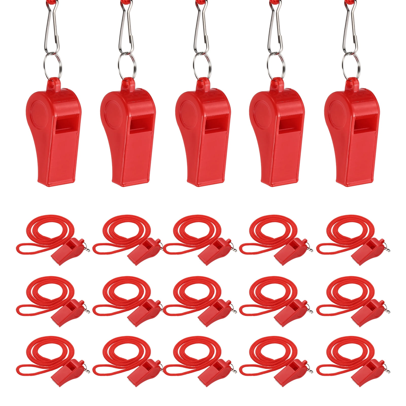 Uxcell Plastic Whistles with Lanyard, Training Sports Gather Whistles Loud Crisp Sound Colorful Bulk Whistle 20 Pcs & Red -Fitting for (Coaches/Referee/Outsides/Team Events)