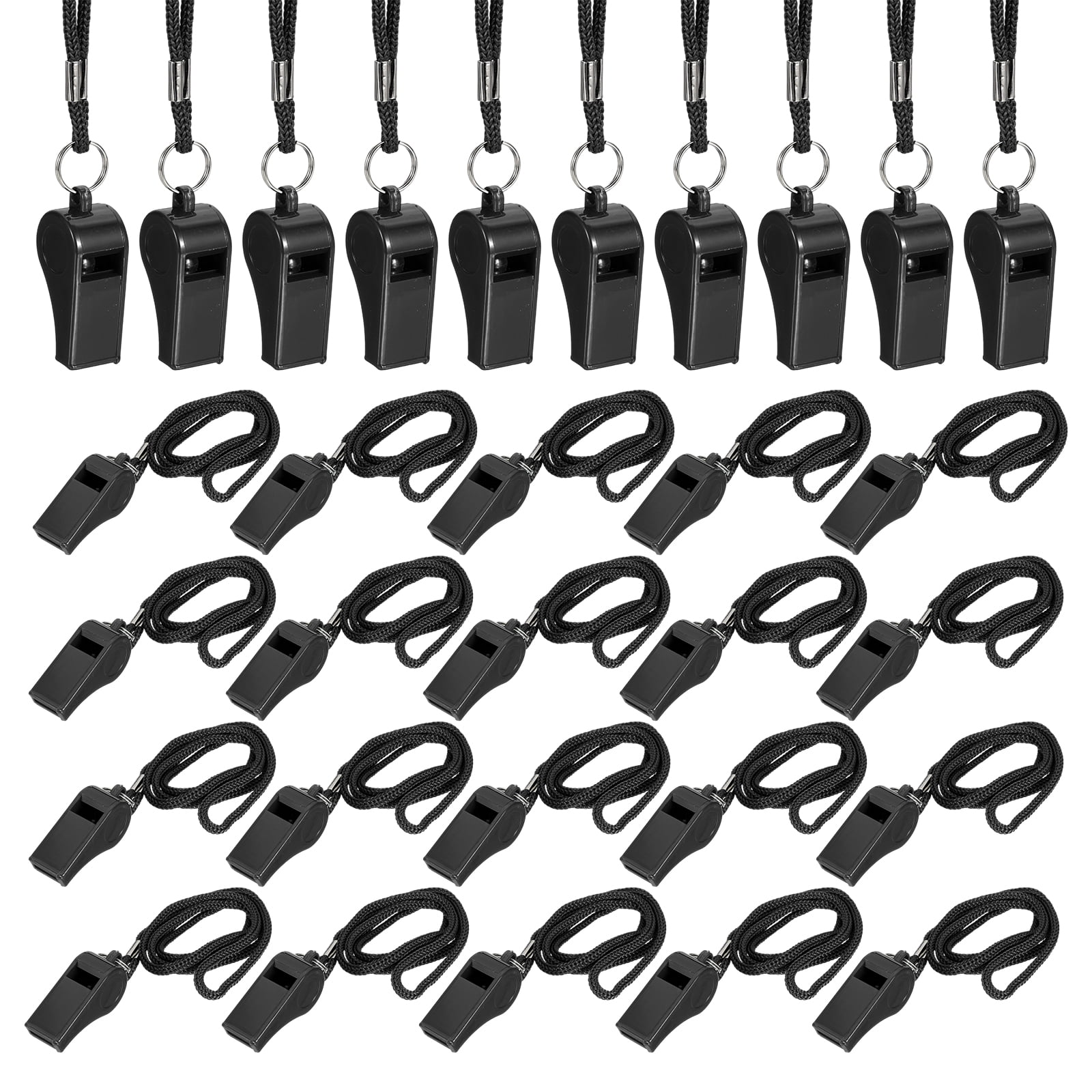 Uxcell Plastic Whistles with Lanyard, Training Sports Gather Whistles Loud Crisp Sound Colorful Bulk Whistle 36 Pcs & Black -Fitting for (Coaches/Referee/Outsides/Team Events)