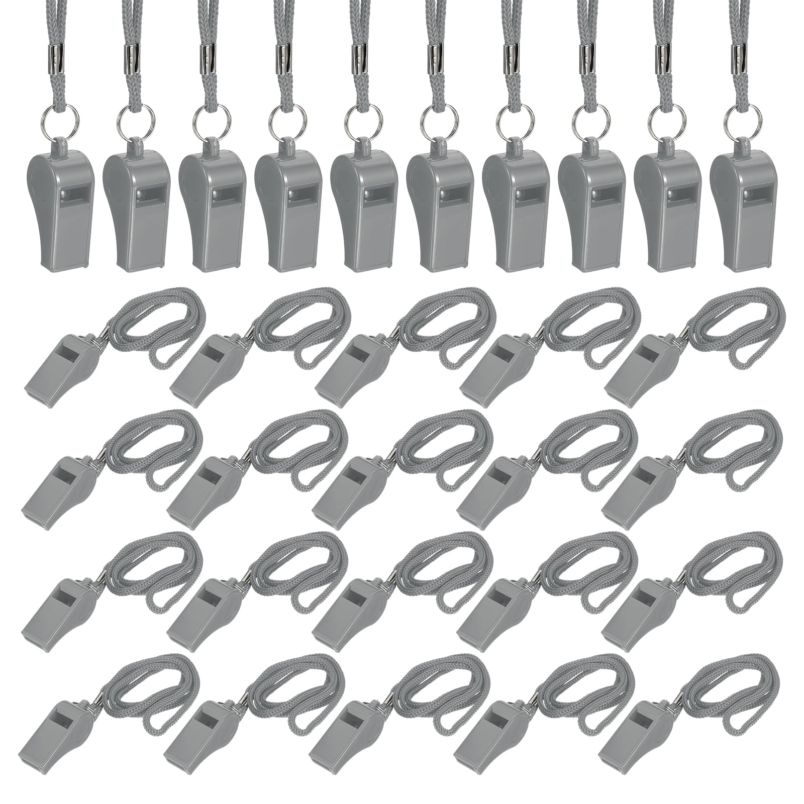 Uxcell Plastic Whistles with Lanyard, Training Sports Gather Whistles Loud Crisp Sound Colorful Bulk Whistle 36 Pcs & Gray -Fitting for (Coaches/Referee/Outsides/Team Events)