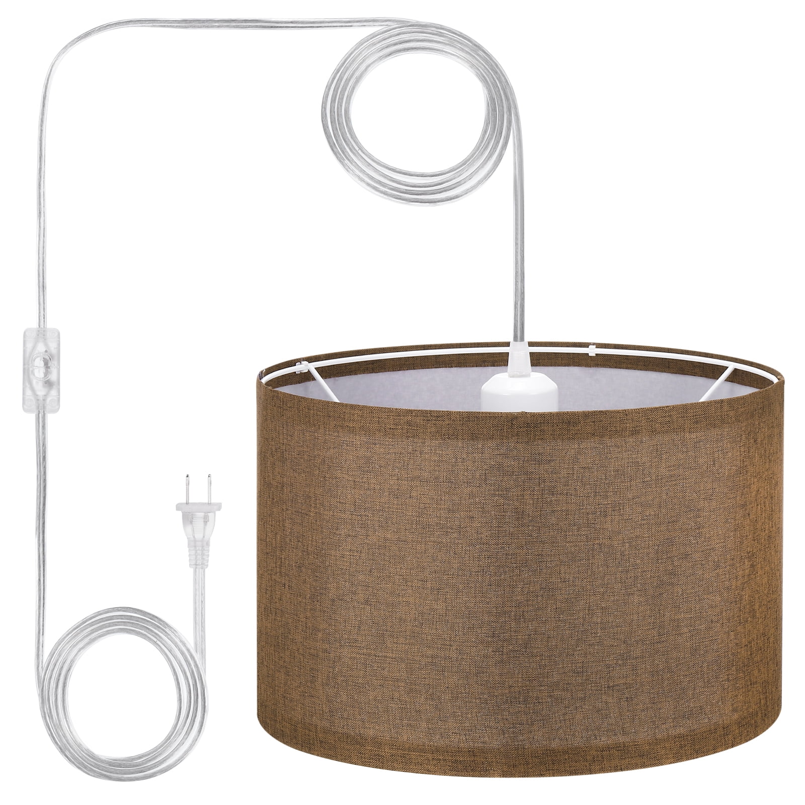 Uxcell Plug in Pendant Light, 15Ft Rope Cord Hanging Lamp Fixture for Bedroom Kitchen Living Room, Coffee