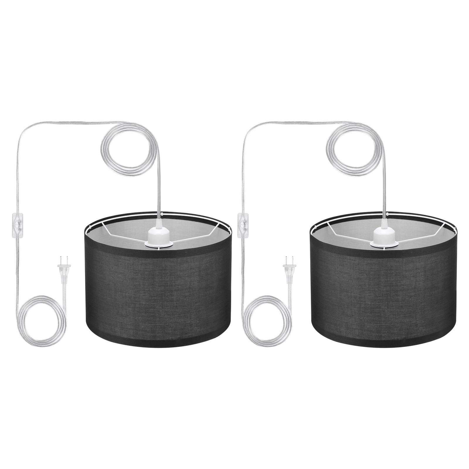 Uxcell Plug in Pendant Light, 2 Pack 15Ft Rope Cord Hanging Lamp Fixture for Bedroom Kitchen Living Room, Black