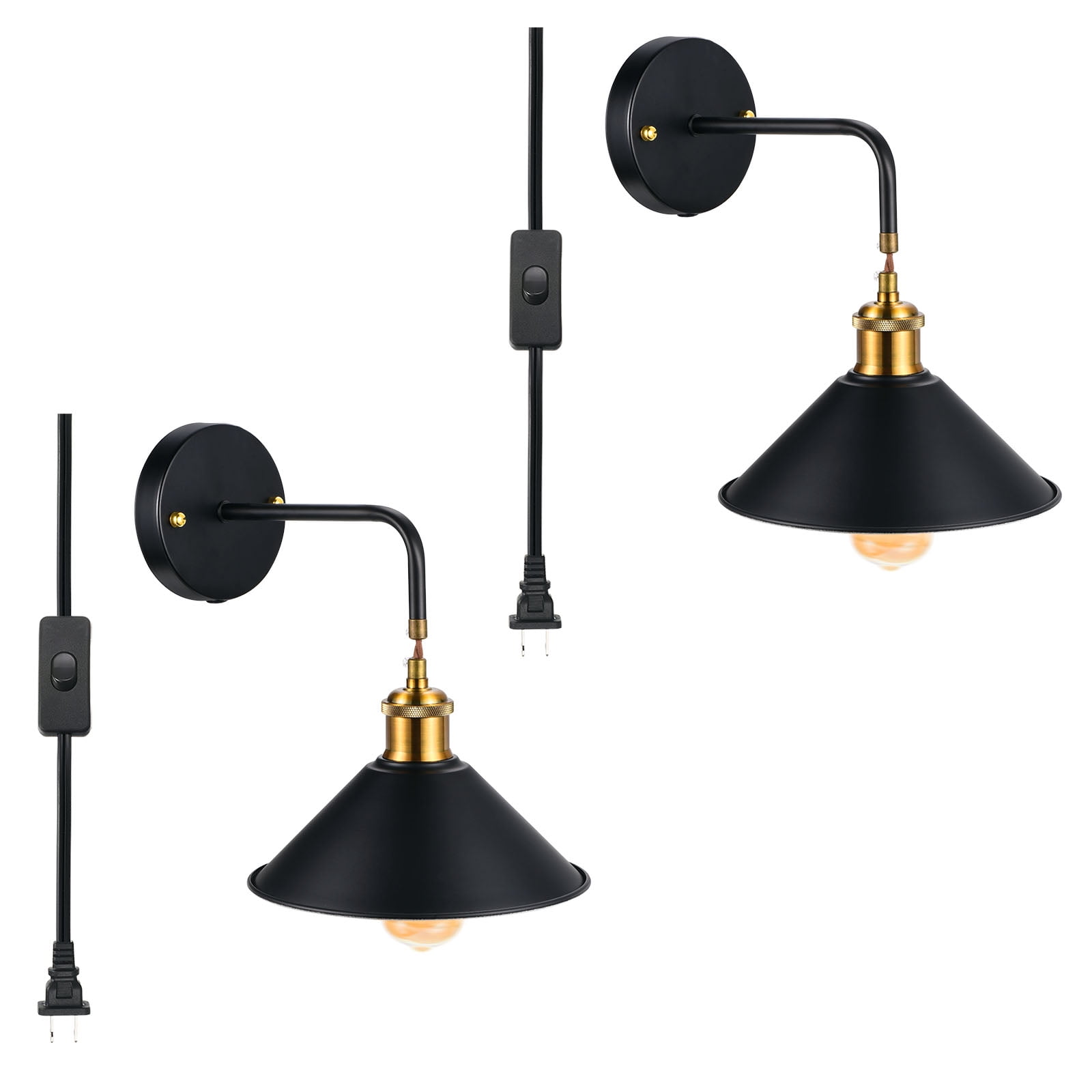 Uxcell Plug in Wall Sconces Wall Sconce Lighting Wall Lamp with Switch for Bedside, Back 2 Pack
